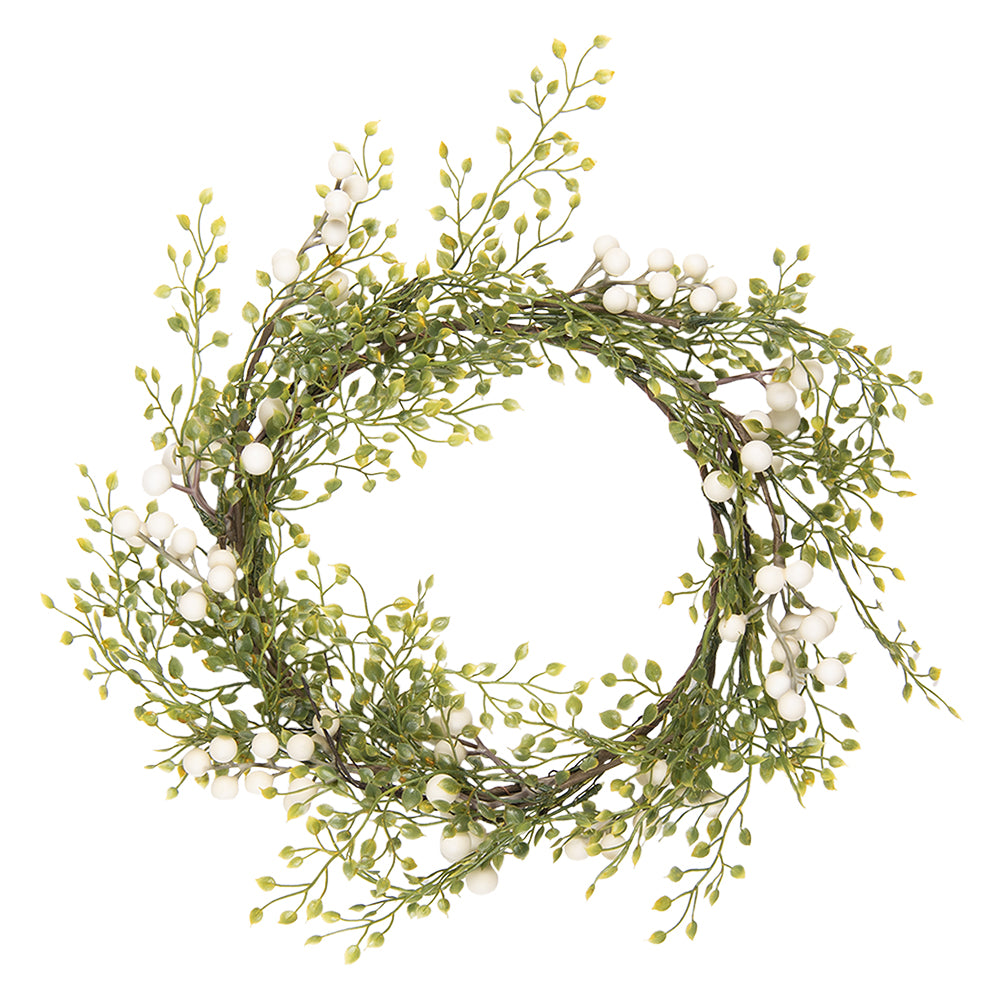 Clayre & Eef Decoratie Krans Ø 40 cm Groen, Wit Hout, Kunststof Rond