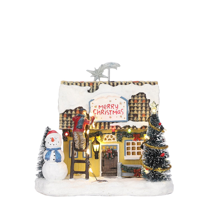 LuVille Kerstdorp Miniatuur Huis Versieren - L17,5 x B13,5 x H17 cm