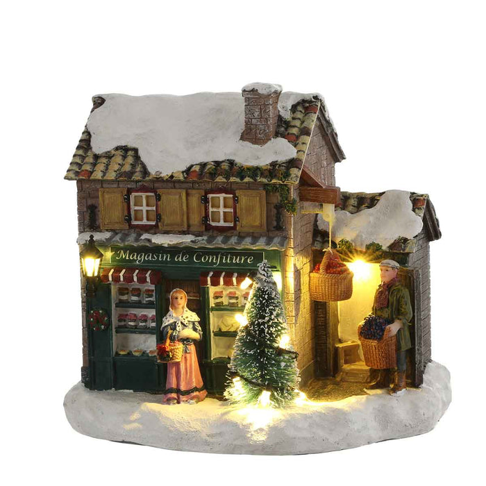Luville Confiture Shop Kersthuisje - 18 x 13 x 16 cm - Op batterij