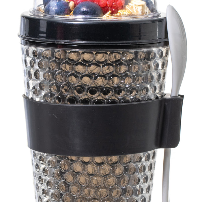 Sareva Muesli Beker Yoghurt 2 Go Zwart met lepel