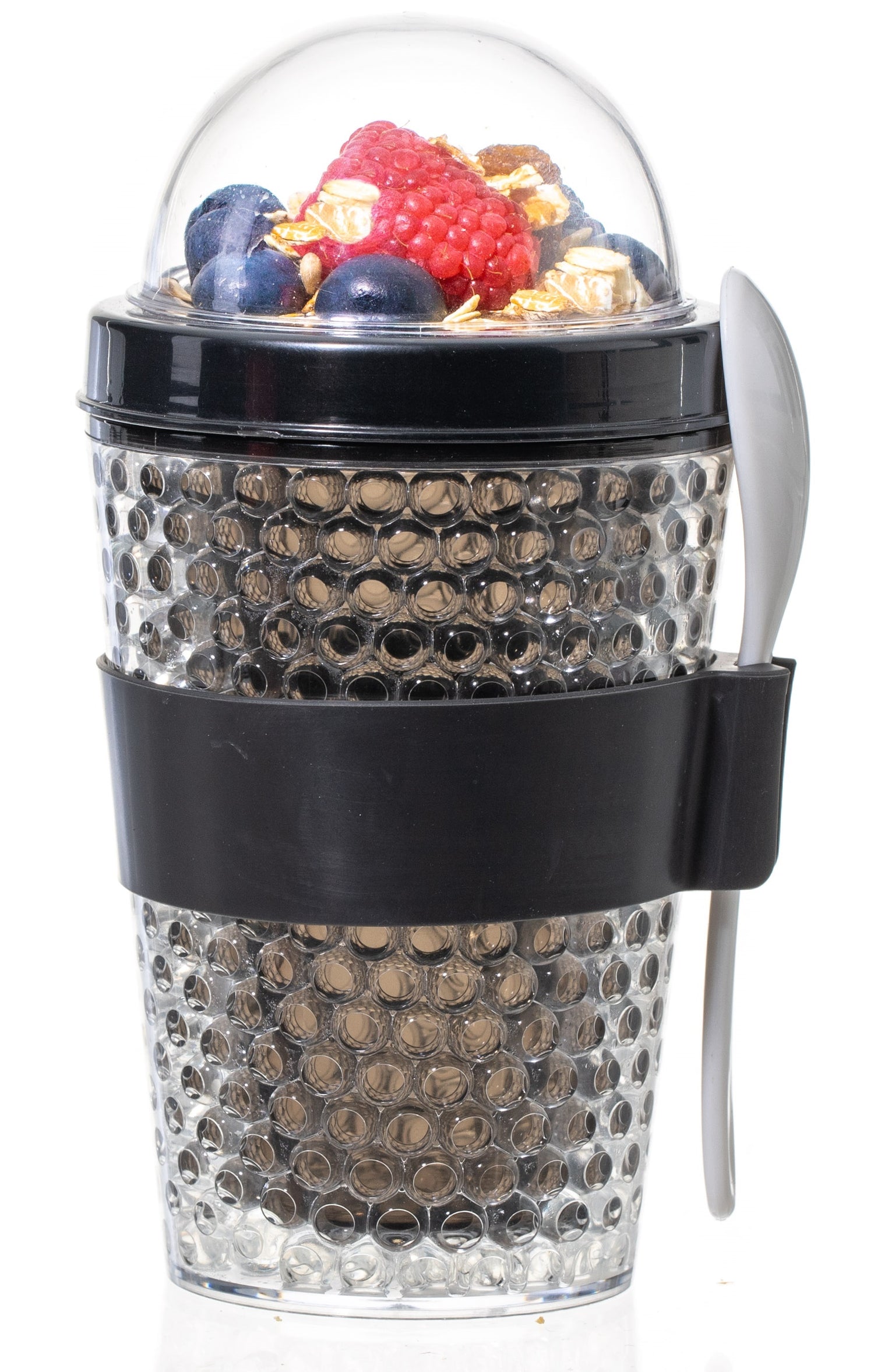 Sareva Muesli Beker Yoghurt 2 Go Zwart met lepel