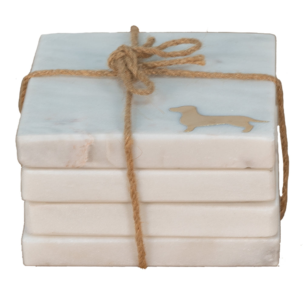 Clayre & Eef Onderzetters voor Glazen 10 cm Wit Steen Vierkant Hond