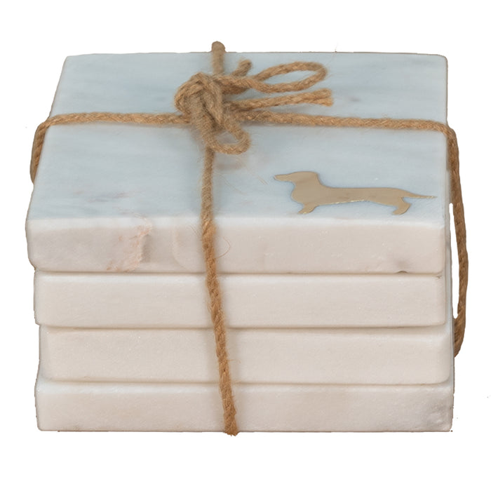 Clayre & Eef Onderzetters voor Glazen 10 cm Wit Steen Vierkant Hond