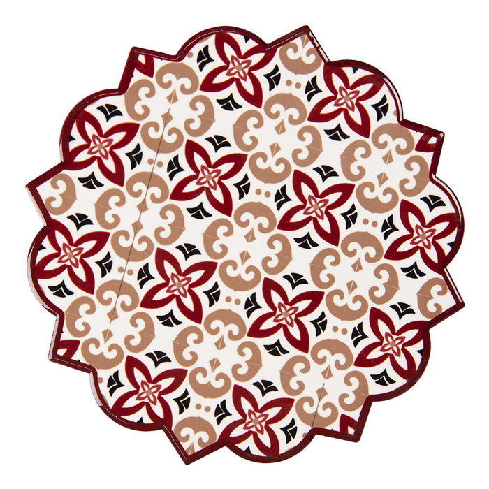 Clayre & Eef Onderzetters Pannen Ø 20x1 cm Rood Beige Keramiek Rond