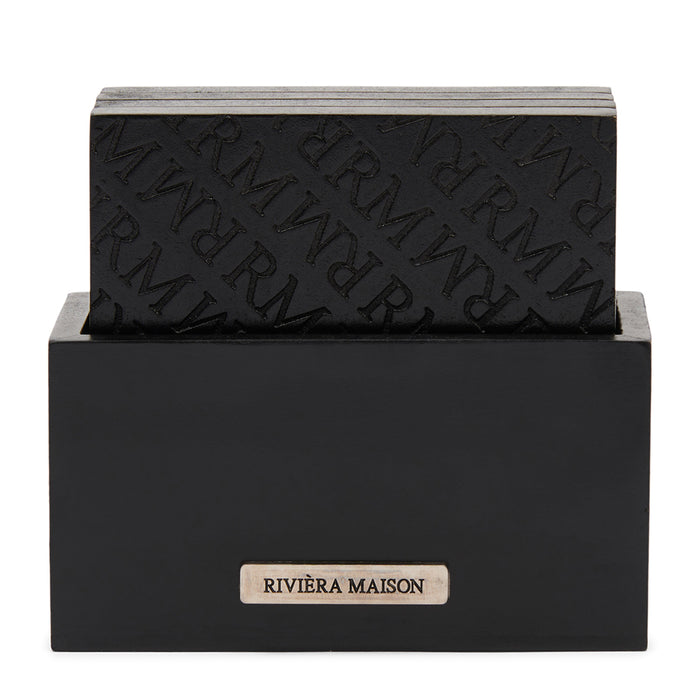 Rivièra Maison - Luxe RM Identity Onderzetters in Zwart van MDF - 11,5 x 10,5 x 5 cm