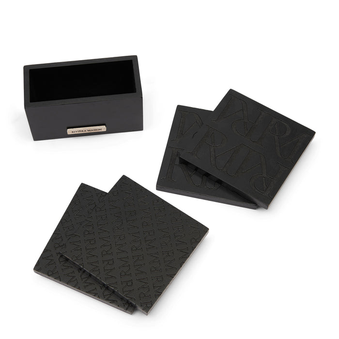 Rivièra Maison - Luxe RM Identity Onderzetters in Zwart van MDF - 11,5 x 10,5 x 5 cm