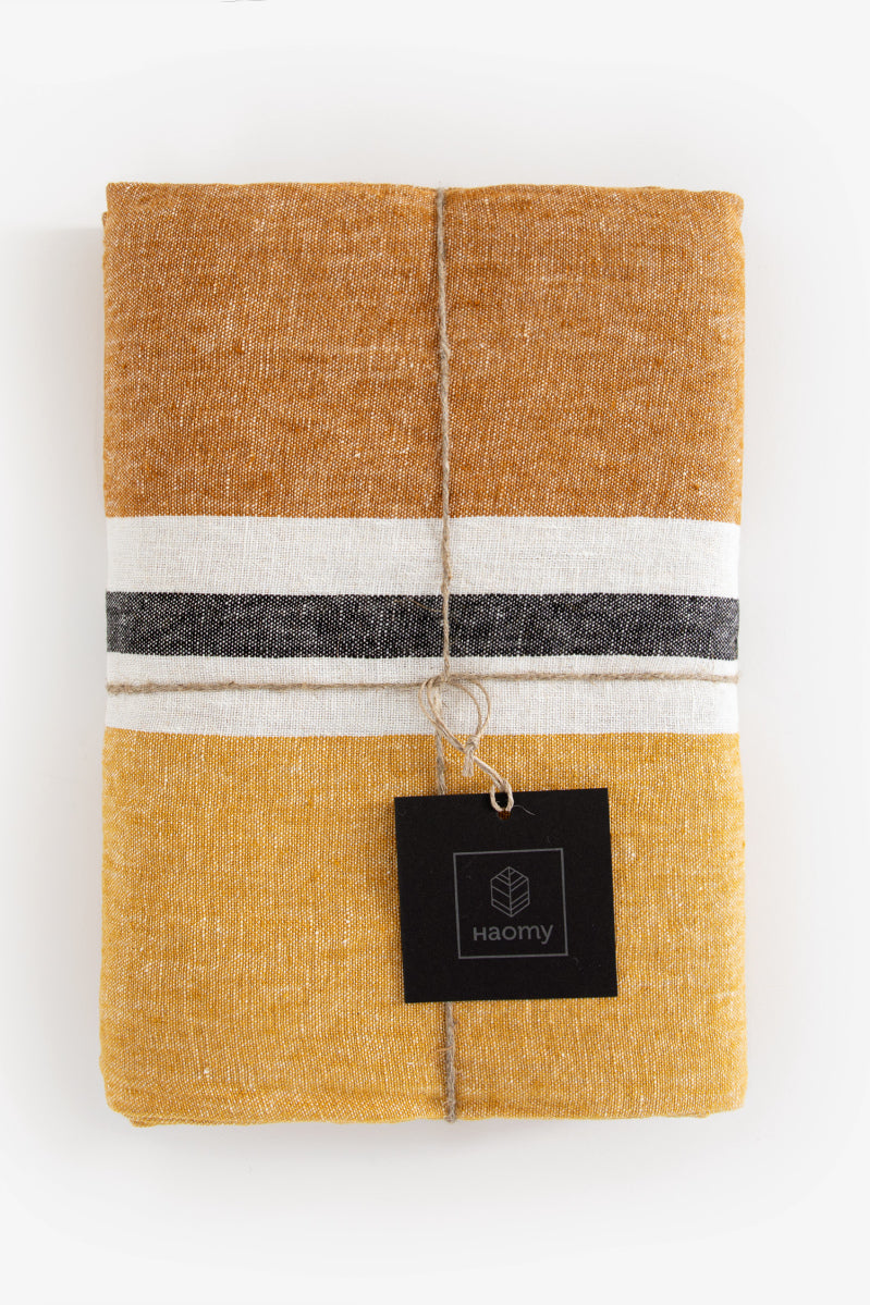 Sissy-Boy Oker gestreept linnen tafelkleed