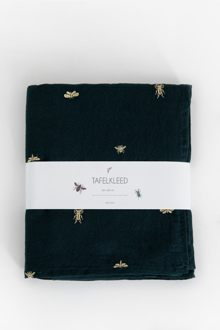 Sissy-Boy Donkergroen tafelkleed met insecten embroidery