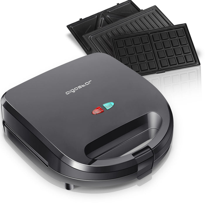 Aigostar Robin 30OGQ - Tosti ijzer - Contactgrill 3 in 1 - zwart