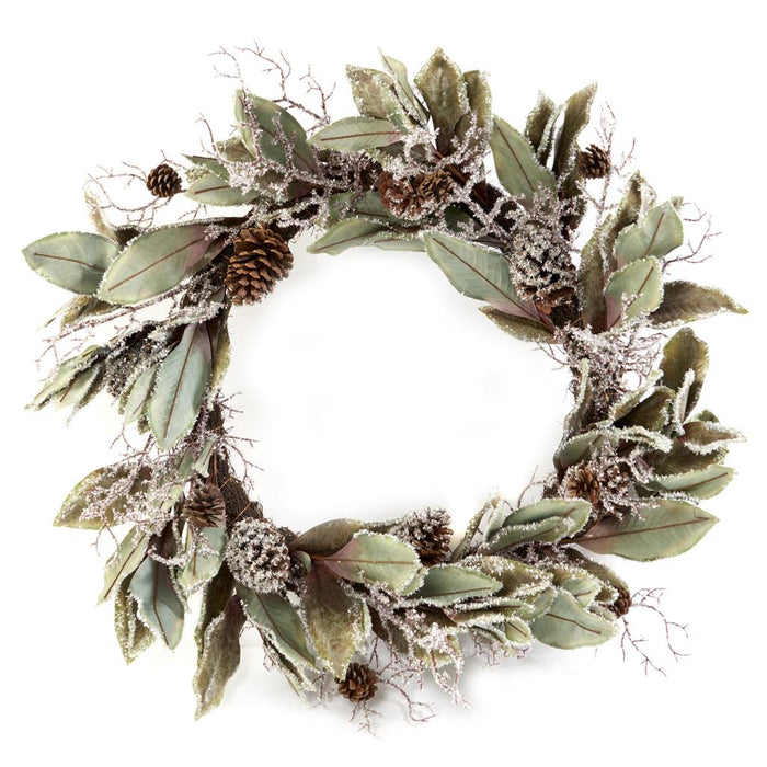 Goodwill Krans-Kerstkrans Zijde-Sneeuw Groen-Bruin D 80 cm