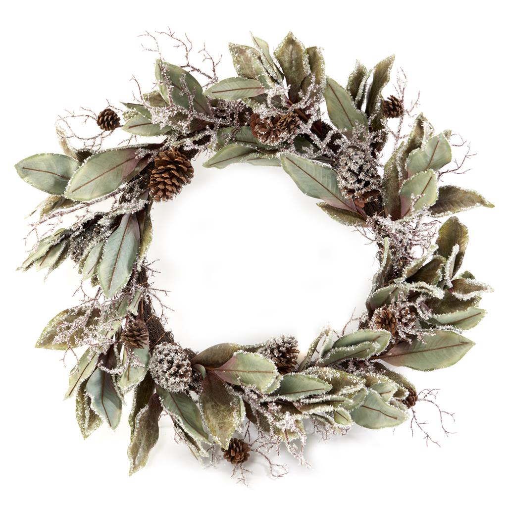 Goodwill Krans-Kerstkrans Zijde-Sneeuw Groen-Bruin D 80 cm