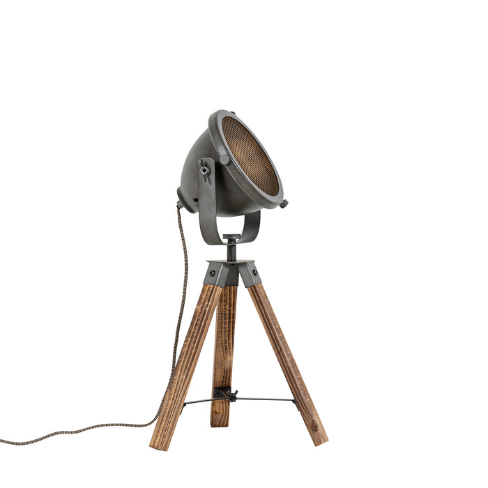 QAZQA Industriële tafellamp tripod staal met hout kantelbaar - Emado