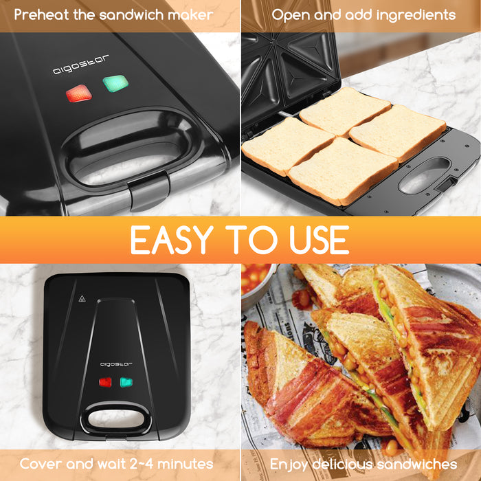 Aigostar Tosti-ijzer - Contactgrill - 1400w - zwart - Dylan