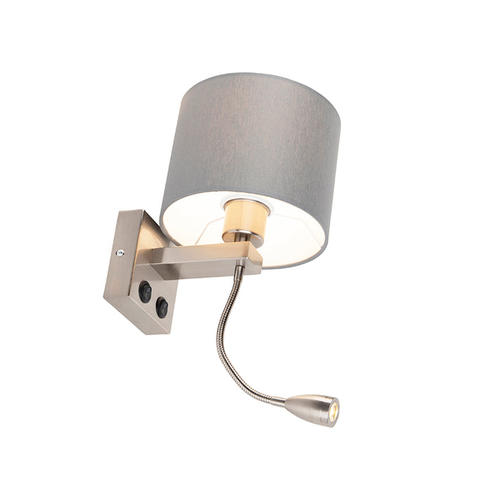 QAZQA Smart wandlamp staal met grijze kap incl. Wifi A60 - Brescia