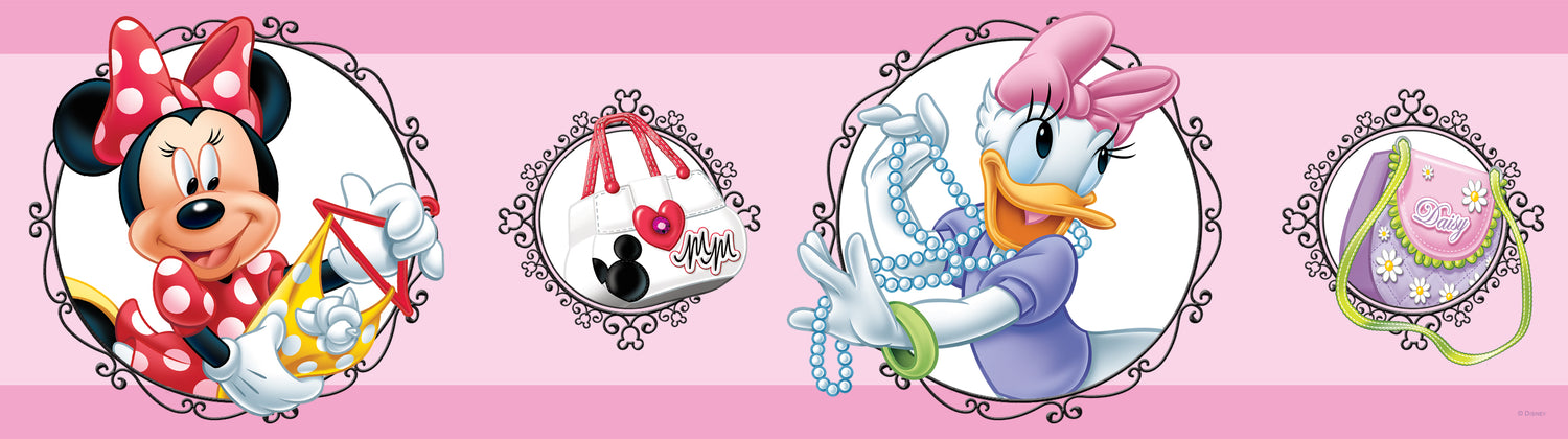 Disney zelfklevende behangrand Minnie Mouse & Katrien Duck roze - 14 x