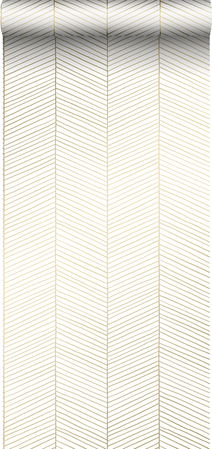 ESTAhome behang visgraat-motief wit en goud - 0,53 x 10,05 m - 139135