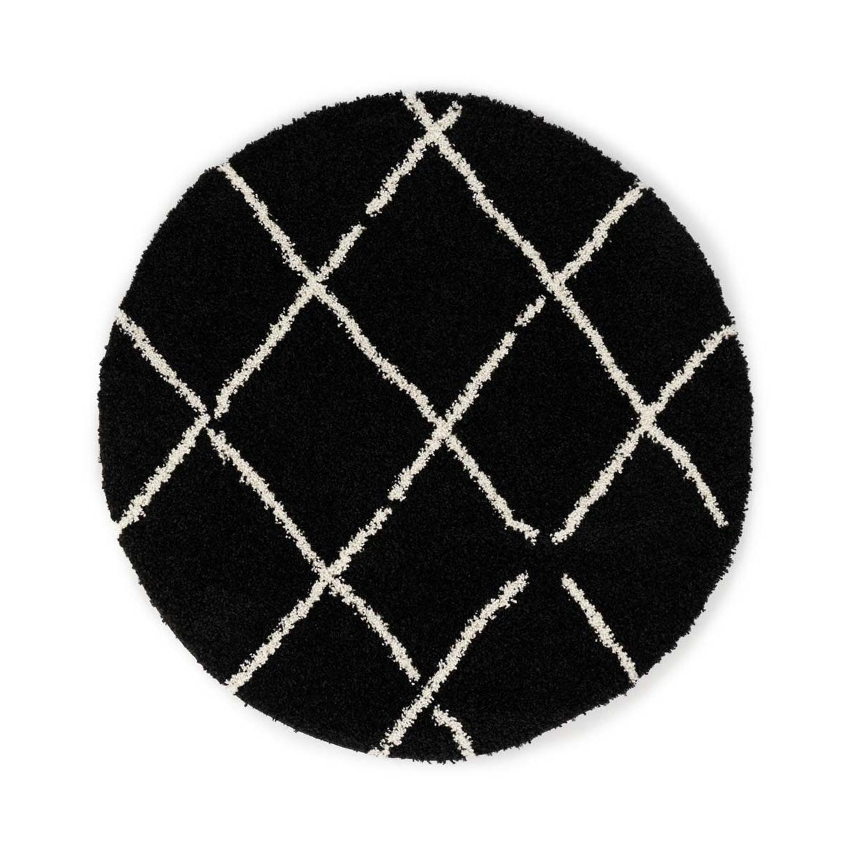 Boho&me Rond hoogpolig vloerkleed ruiten Artisan - zwart|wit - 120 cm