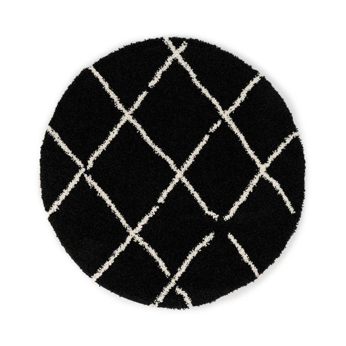 Boho&me Rond hoogpolig vloerkleed ruiten Artisan - zwart|wit - 120 cm