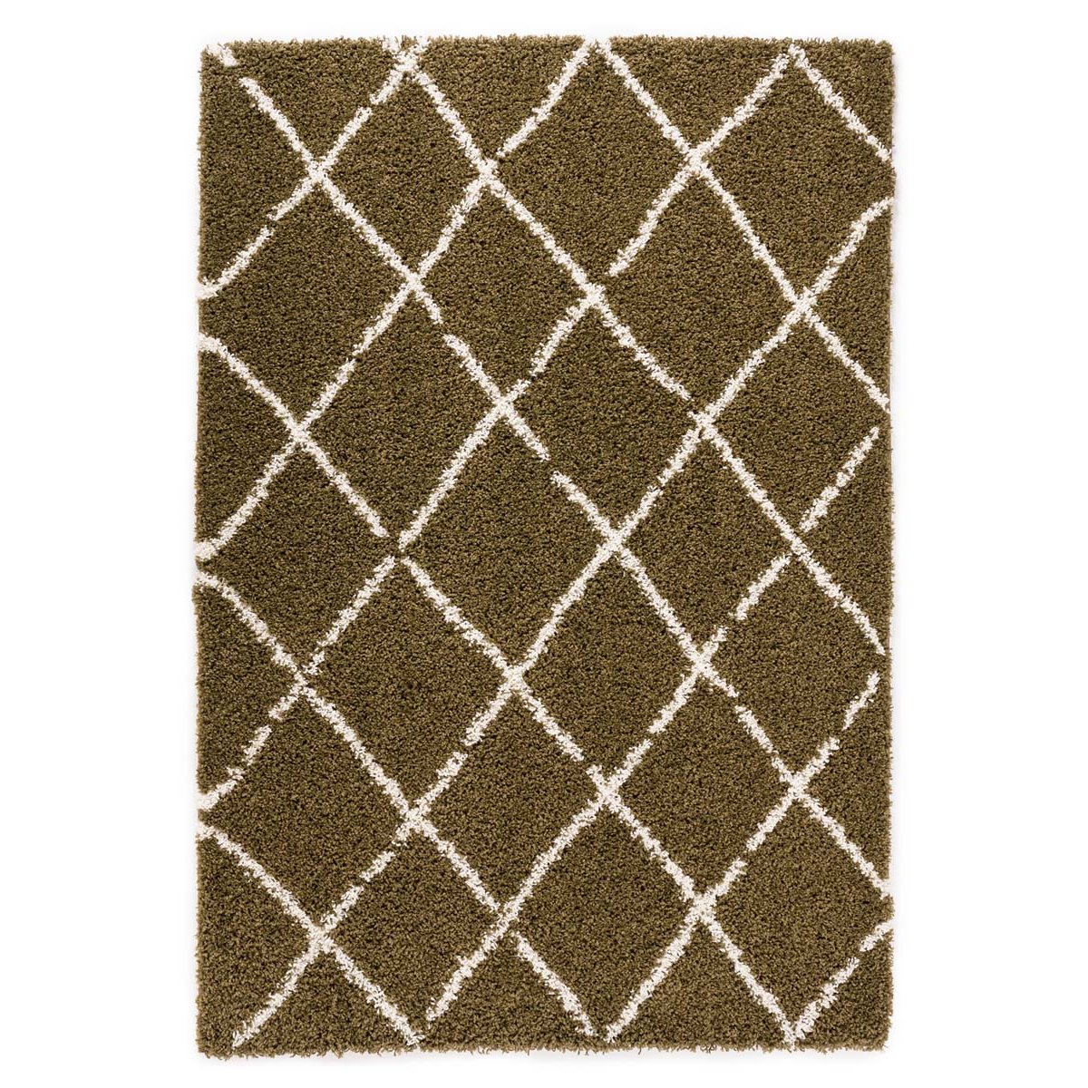 Boho&me Hoogpolig vloerkleed ruiten Habitat - olijfgroen|wit - 160x230