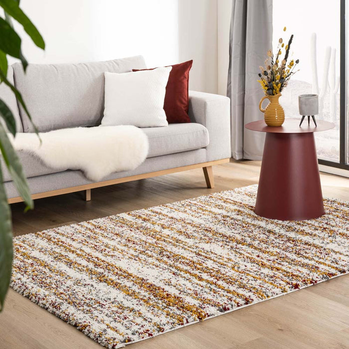 Boho&me Hoogpolig vloerkleed strepen Artisan - wit|multi - 60x110 cm