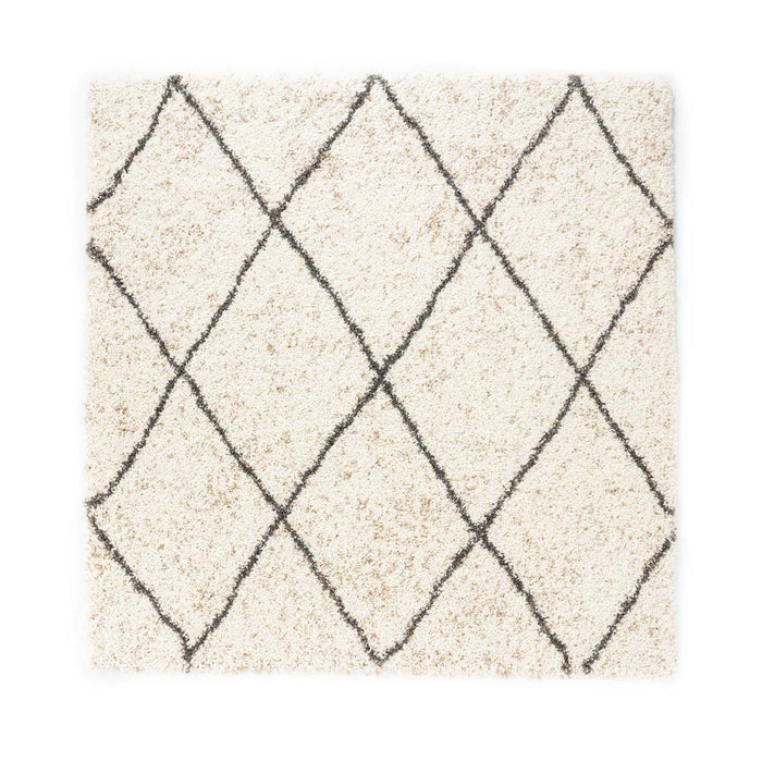 Boho&me Vierkant hoogpolig vloerkleed geruit Artisan - wit|grijs -