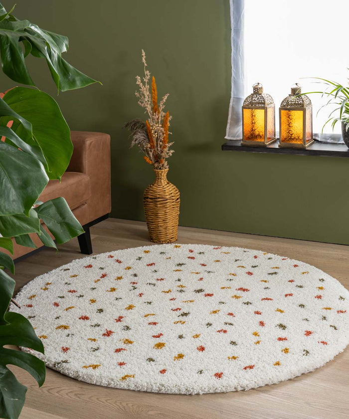 Boho&me Rond hoogpolig vloerkleed stippen Artisan - wit|multi - 200 cm