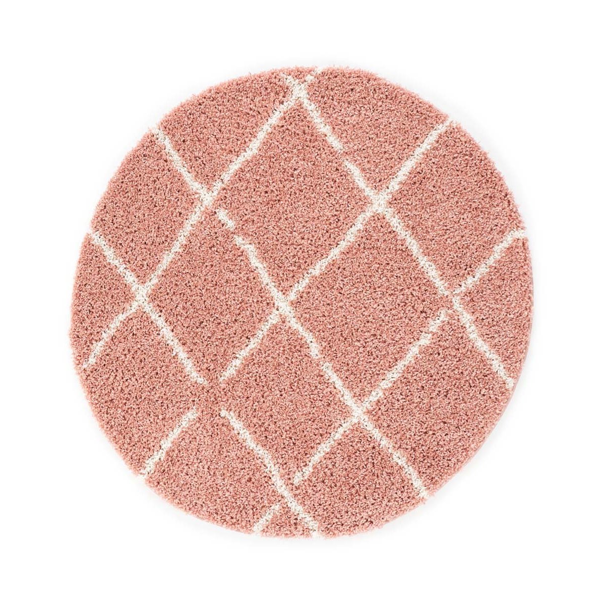 Boho&me Rond hoogpolig vloerkleed ruiten Habitat - roze|wit - 120 cm