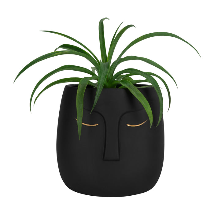 QUVIO Bloempot - Face - Beton - Zwart