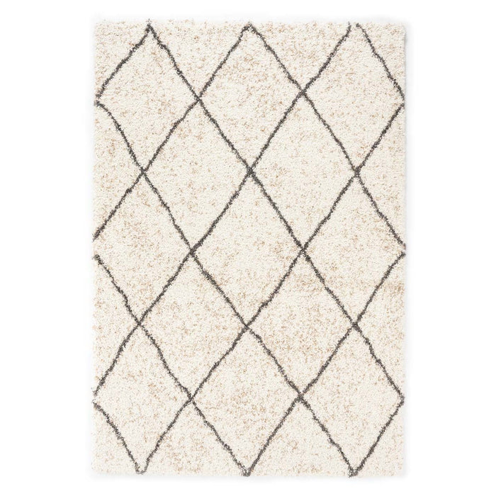 Boho&me Hoogpolig vloerkleed geruit Artisan - wit|grijs - 140x200 cm