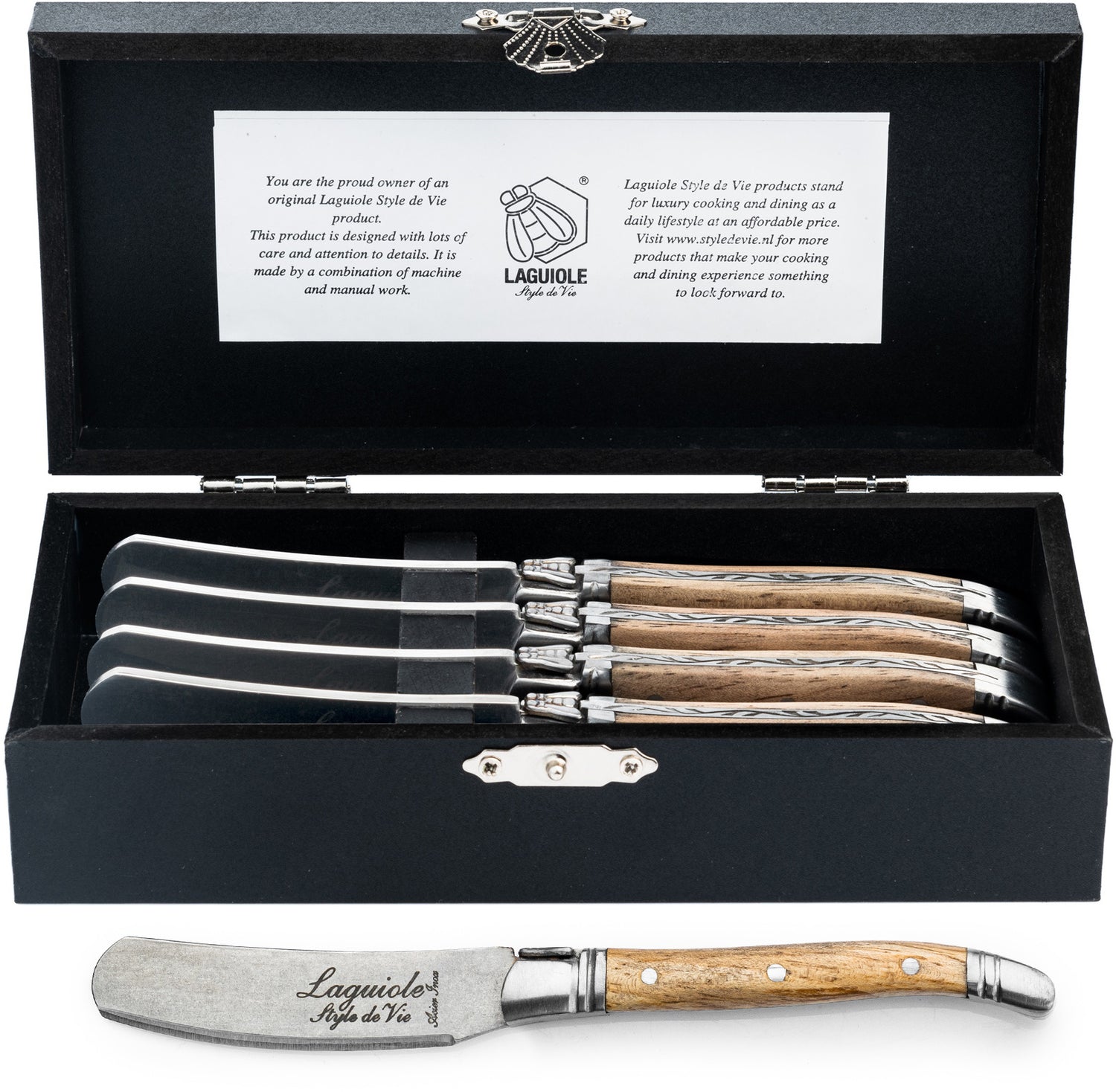 Laguiole Style de Vie Luxury Line botermessen 4-delig, eikenhout