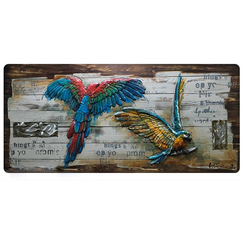Oosterik Home 3D houten schilderij vliegende papegaaien