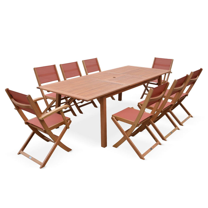 sweeek - Uitschuifbare houten tuintafel, 8 stoelen