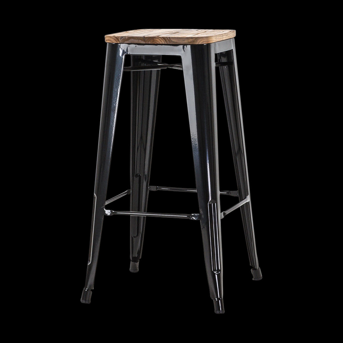 Legend Metalen barkruk zwart - met houten zitting - 77 cm