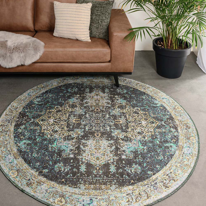 Heritaged Rond vintage vloerkleed - Fade No.2 groen - 76 cm