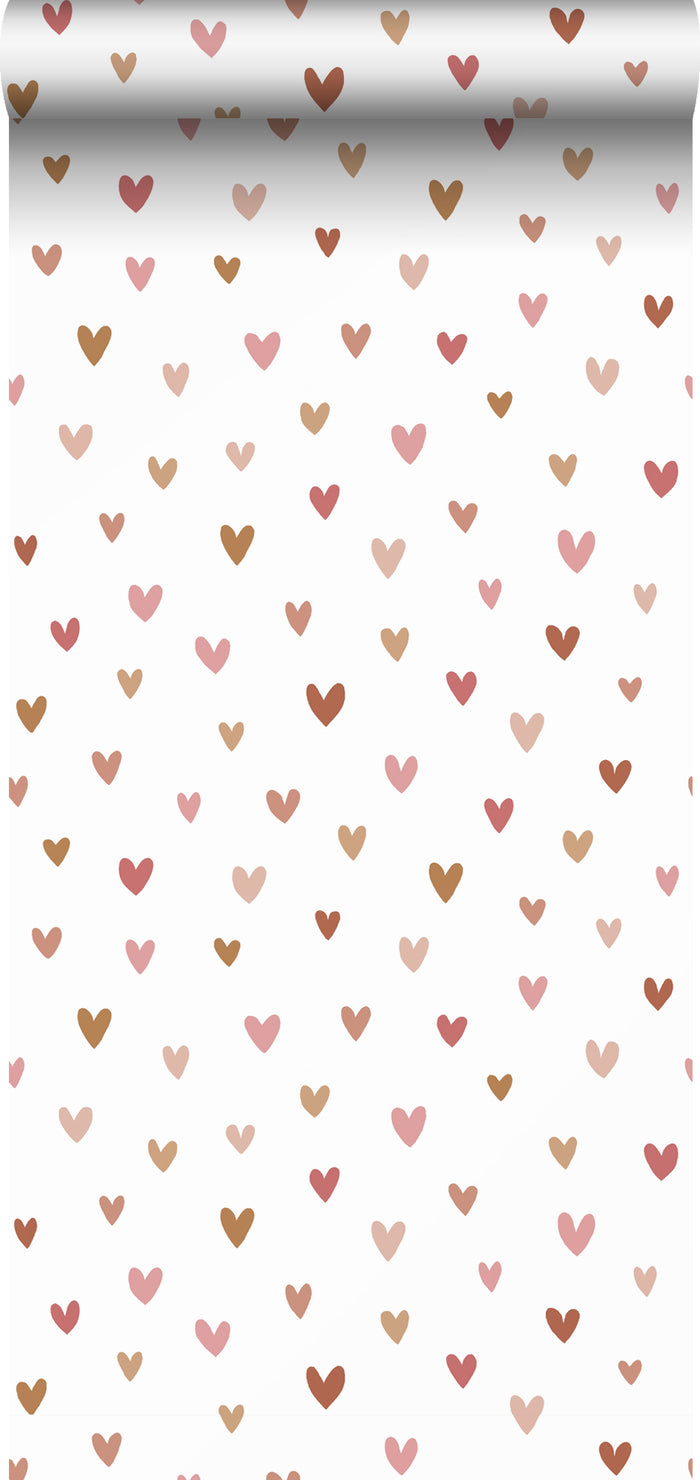 ESTAhome behang hartjes terracotta en roze - 0,53 x 10,05 m - 139360