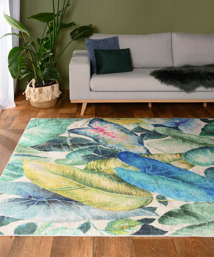 Tapeso Vloerkleed jungle wasbaar - Moderna groen|blauw - 200x300 cm