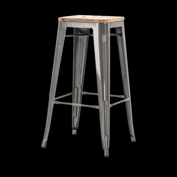 Legend Metalen barkruk industrieel metaal - met houten zitting - 77 cm
