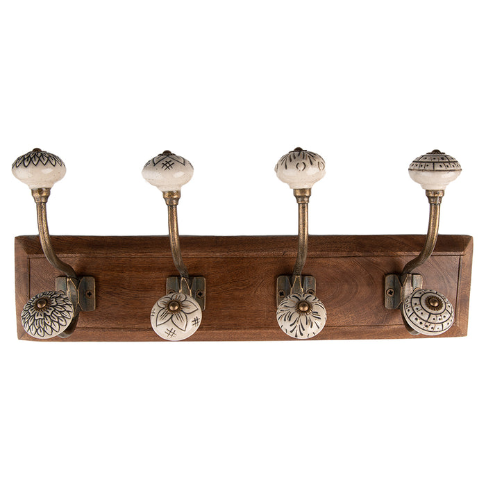 Clayre & Eef Wandkapstok 4 Haken 45x11x17 cm Bruin Beige Hout