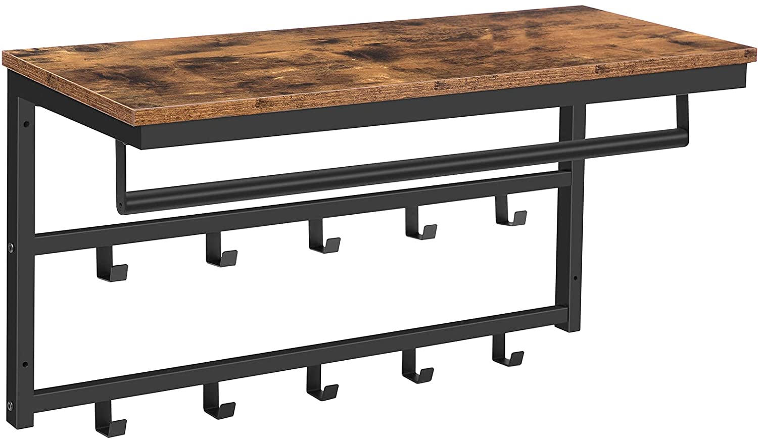 Furnilux - Wand kapstok met plank - wandrek met 10 haken en stangen