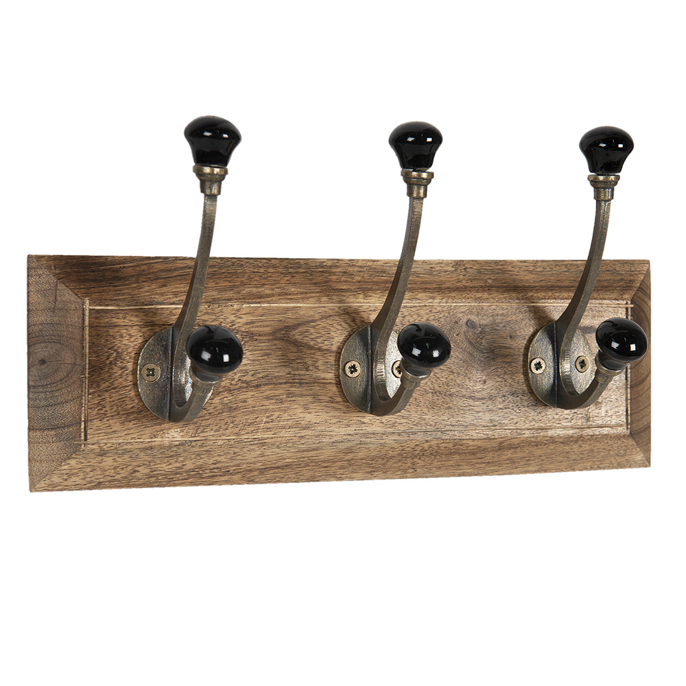 Clayre & Eef Wandkapstok 30x8x10 cm Zwart Hout