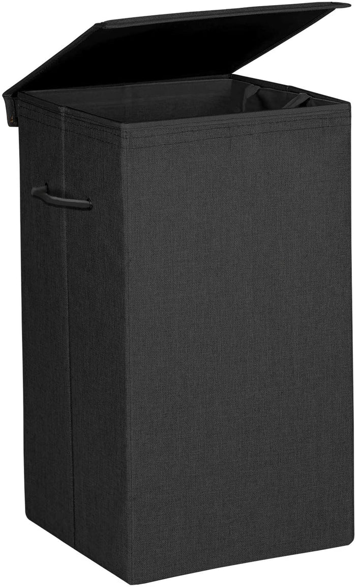 Opvouwbare wasmand met deksel en handvaten, 85L - zwart