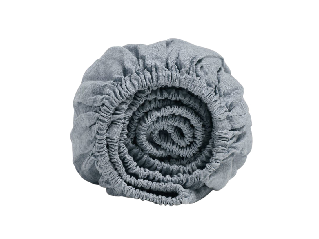 Yumeko hoeslaken gewassen linnen dusk blue 180x200x30