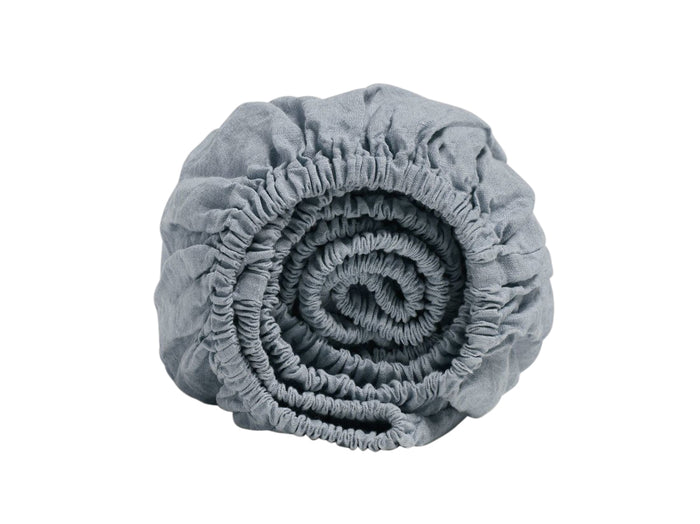 Yumeko hoeslaken gewassen linnen dusk blue 180x200x30