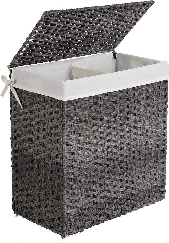 Parya Home - Wasmand - Gevlochten - 2 Vakken - Grijs