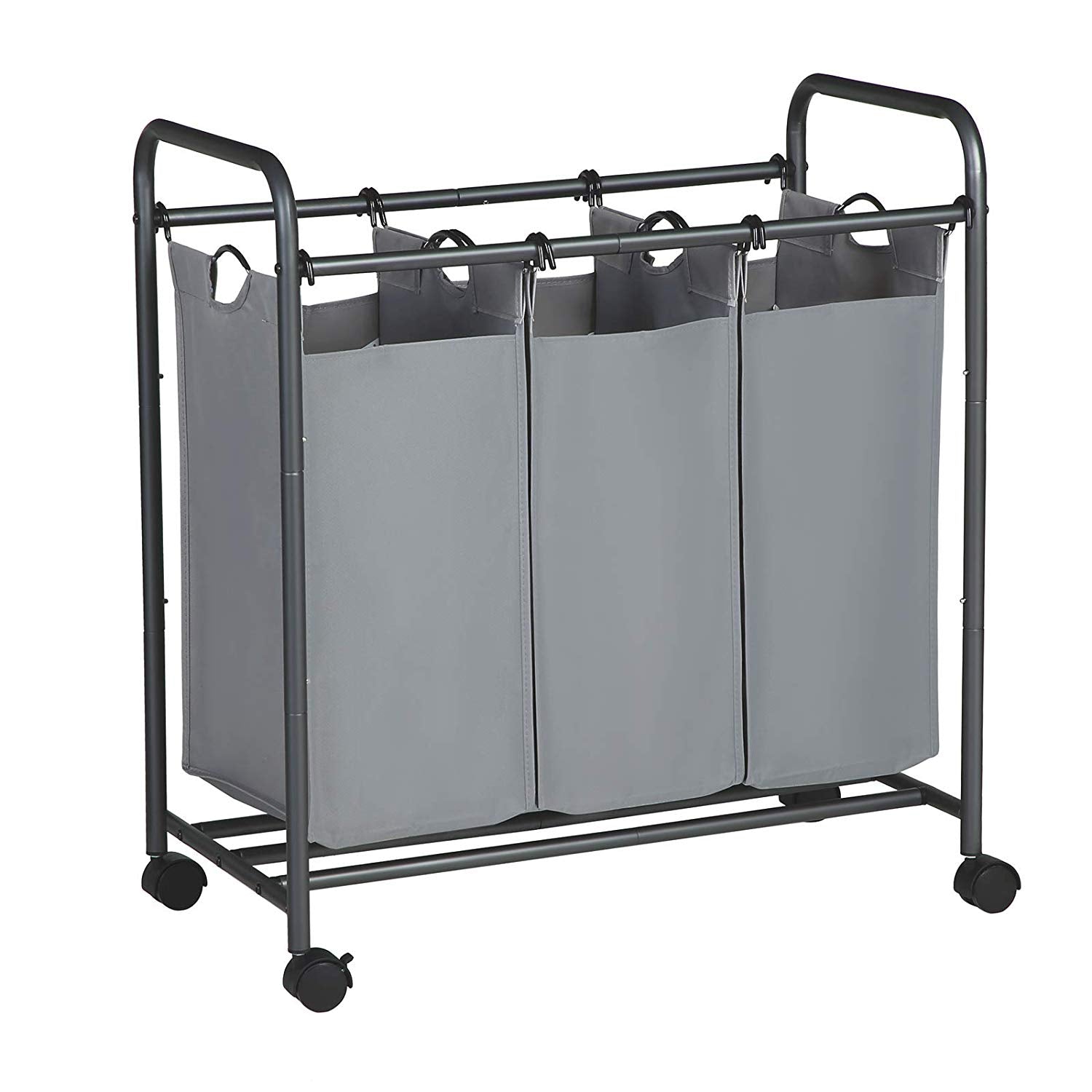 Mobiele wasmand - 3 vakken van elk 44 liter - 77x41x81.5 cm - grijs