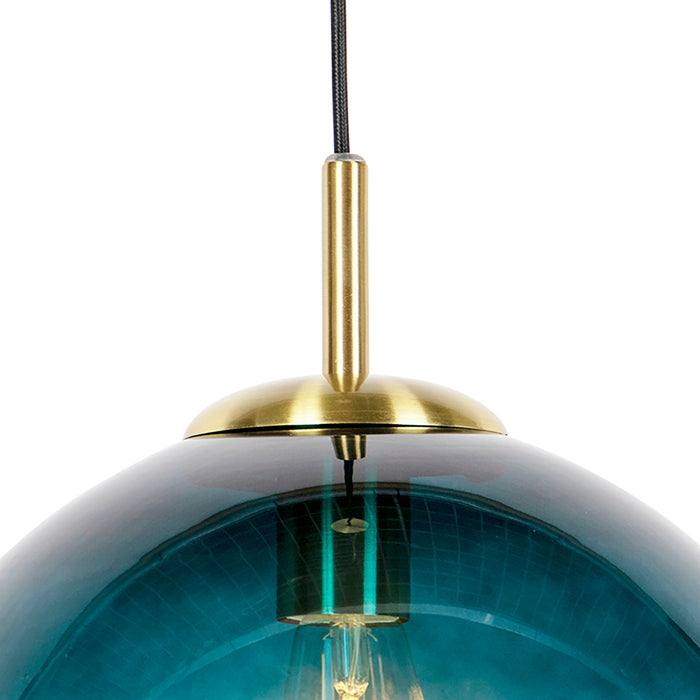 QAZQA Smart hanglamp messing met oceaanblauw glas 33 cm incl. Wifi