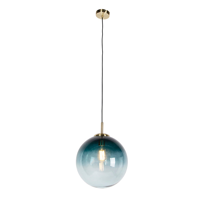 QAZQA Smart hanglamp messing met oceaanblauw glas 33 cm incl. Wifi