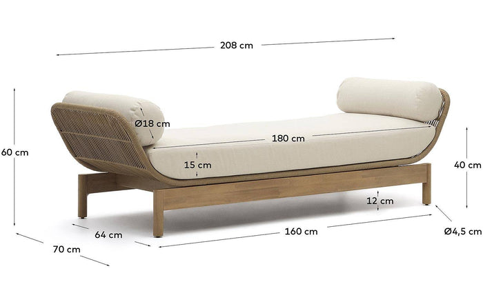 Kave Home - Ligstoel Catalina beige van touw en massief acaciahout FSC