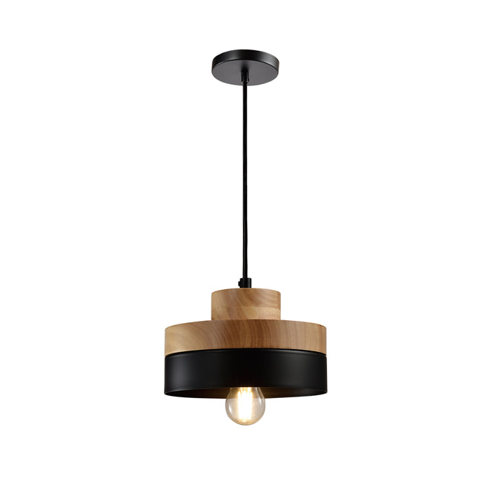QUVIO Hanglamp rond bruin met zwart - QUV5052L-BLACK