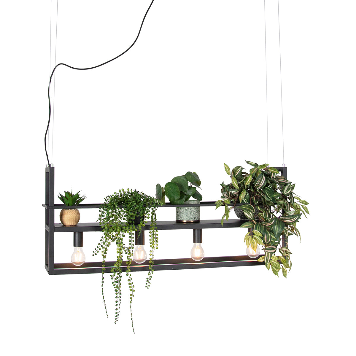 QAZQA Industriële hanglamp zwart met 4-lichts rek - Cage Rack